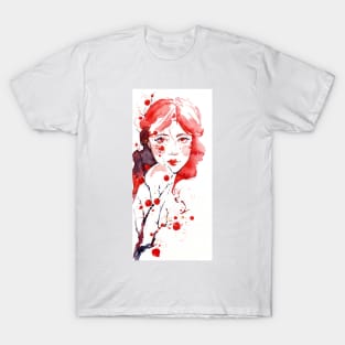 Water Leaves 6 - Watercolor Woman Portrait T-Shirt